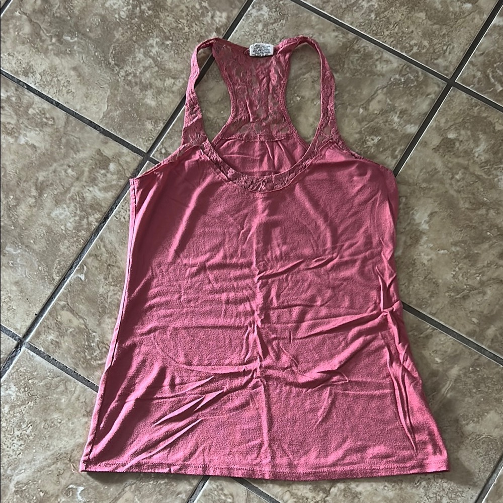 Pink Lace-Trimmed Women's Tank Top